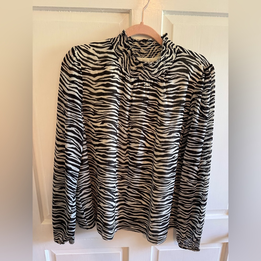 J. Crew Black and White Zebra Print Long Sleeve Blouse